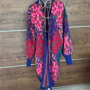 Farm Rio Mixed Leopard Pop Long Sleeve long Cardigan Sz L